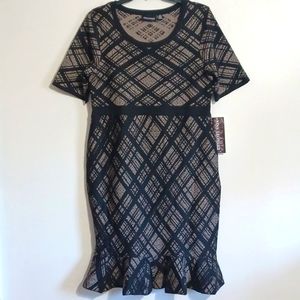 NINA LEONARD knit dress, flounce hem. Light academia. Corpcore. Girl Boss. Large